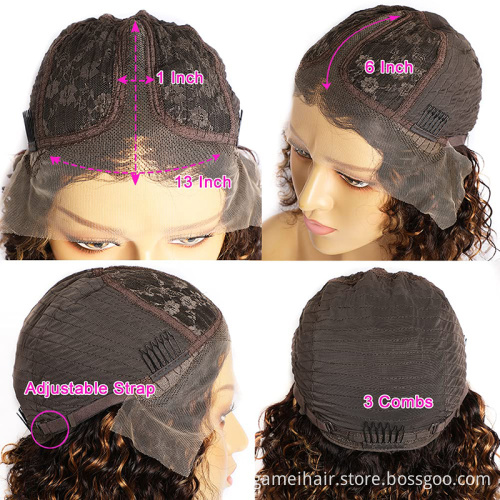 short curly wig 8- 32 inch peruvian full machine made 100% vendors pre plucked4/27 Piano Colored Highli curly human hair bob wig